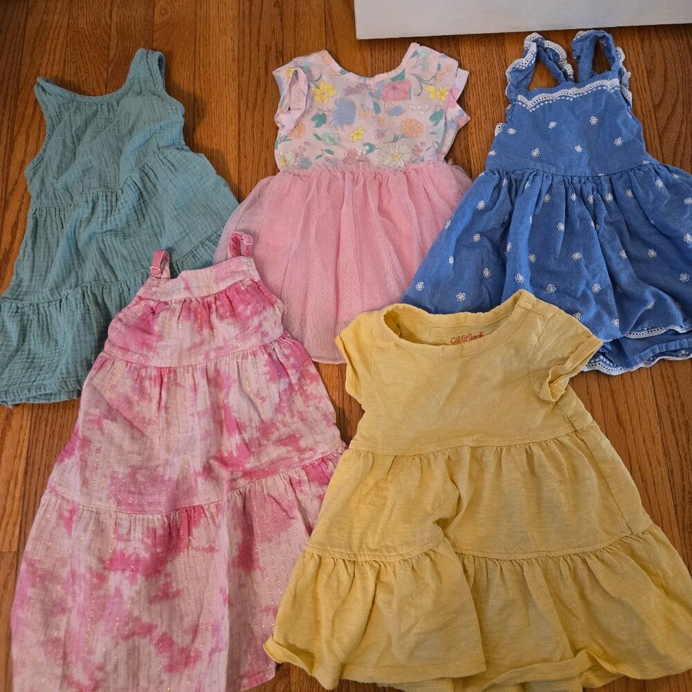 Cat and jack girls bundle of 5 dresses, all size 18 months